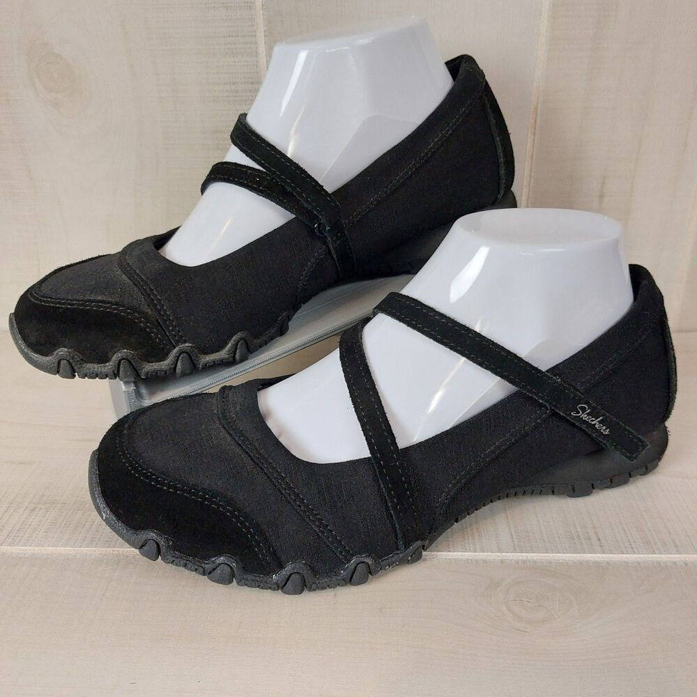 Skechers Relaxed Fit Bikers Get-Up Mary Janes Flats Women's 8 Black Straps 49405